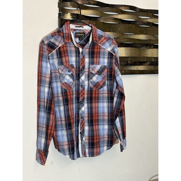 Helix Authentic Fit Medium Red Plaid Button Up Cowboy Rodeo Country Ranch - Picture 2 of 8